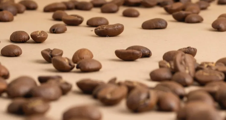 Primer plano de granos de café recién tostados
