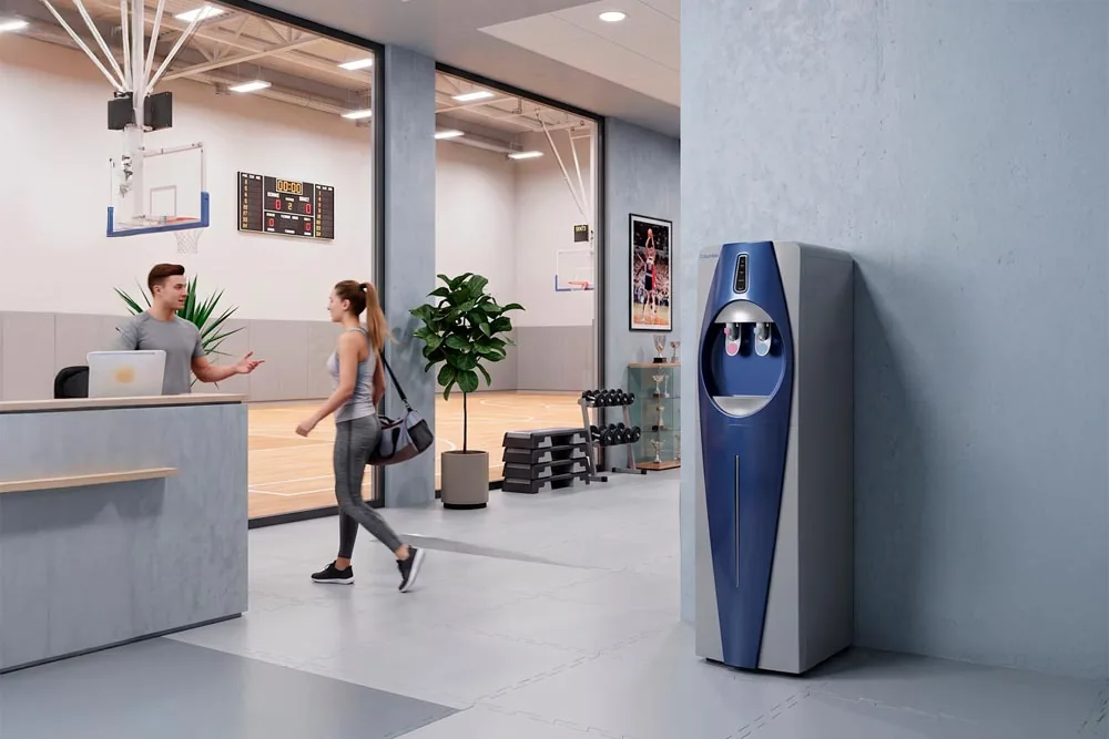 Fuente de agua maQcaffé en un gimnasio